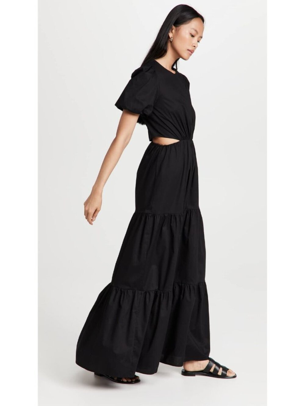 WAYF Women's Black Plaza Cut Out Tiered Maxi Dress Size Small 54424 - Picture 2 of 16